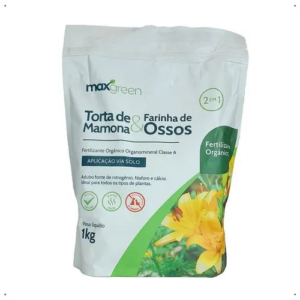 Torta de Mamona e Farinha de Ossos Maxgreen 1kg fertilizante orgânico 2 em 1 fonte de nitrogênio fósforo e cálcio.